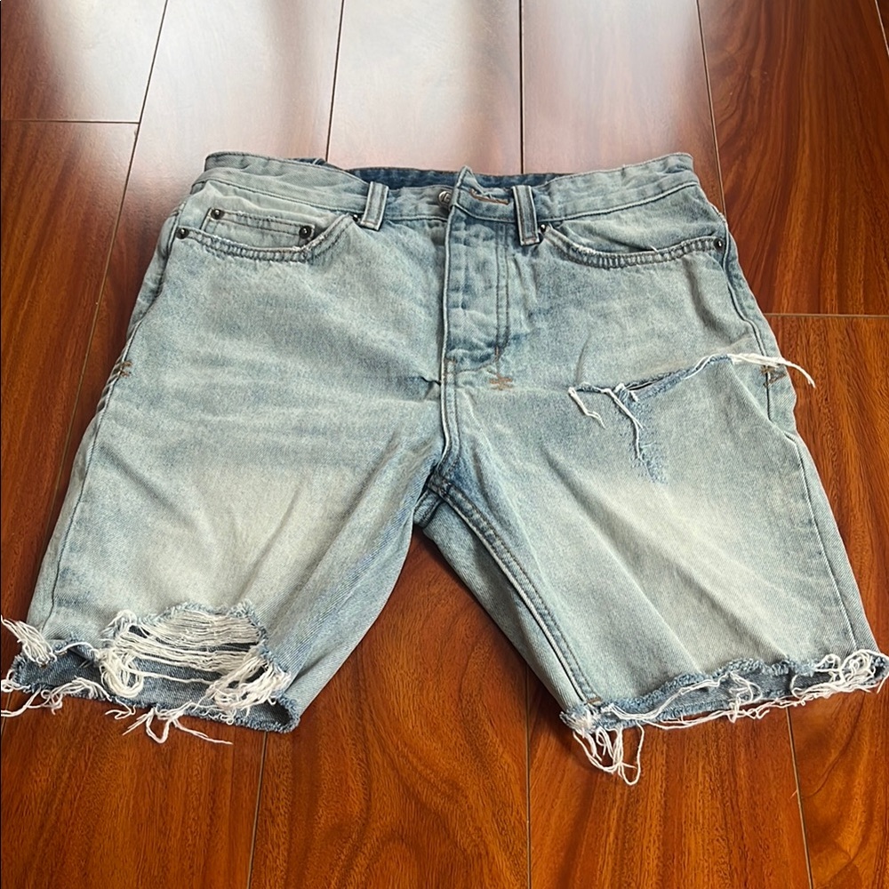 Ksubi Light Blue Distressed Jean Shorts
